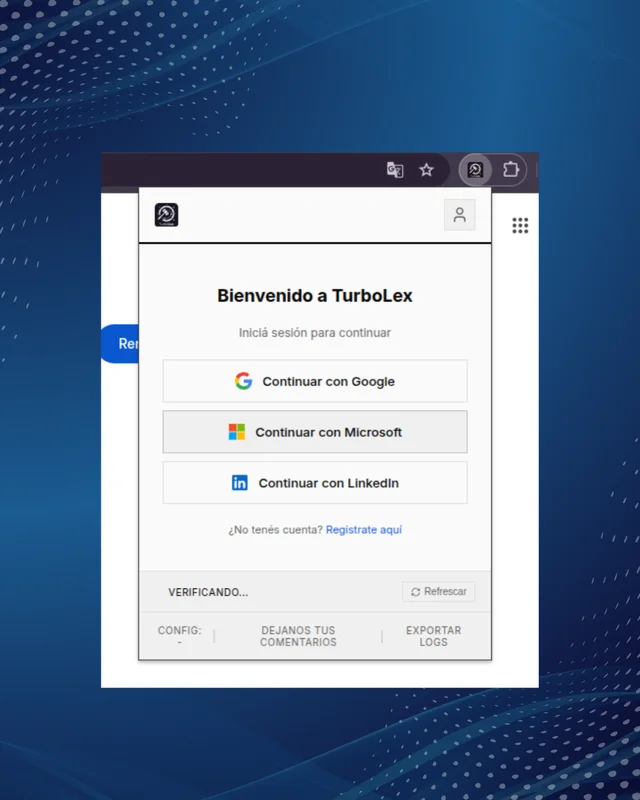 Pantalla de inicio de sesión de TurboLex