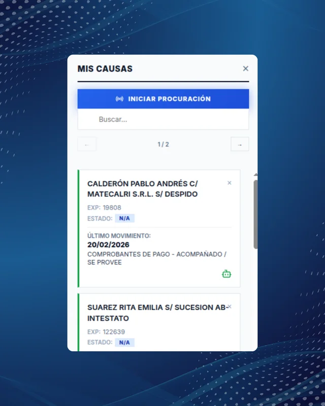 Barra lateral de TurboLex con buscador y alertas